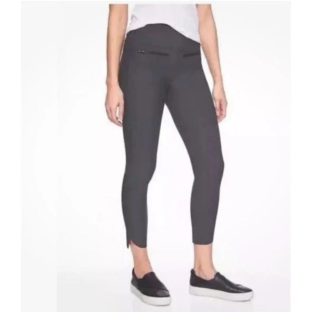 Athleta Stellar Crop Pants Womens M Graphite Elastic Waist Zip Pockets Pull On